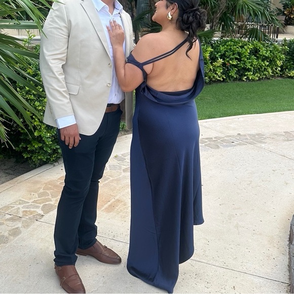 Meshki Yvette
Slip Maxi Dress With Asymmetrical Hem- Navy - Picture 3 of 4